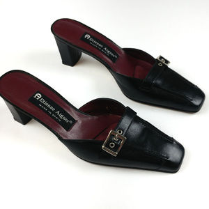 Etienne Aigner Mule Heels Size 5.5 Black Leather